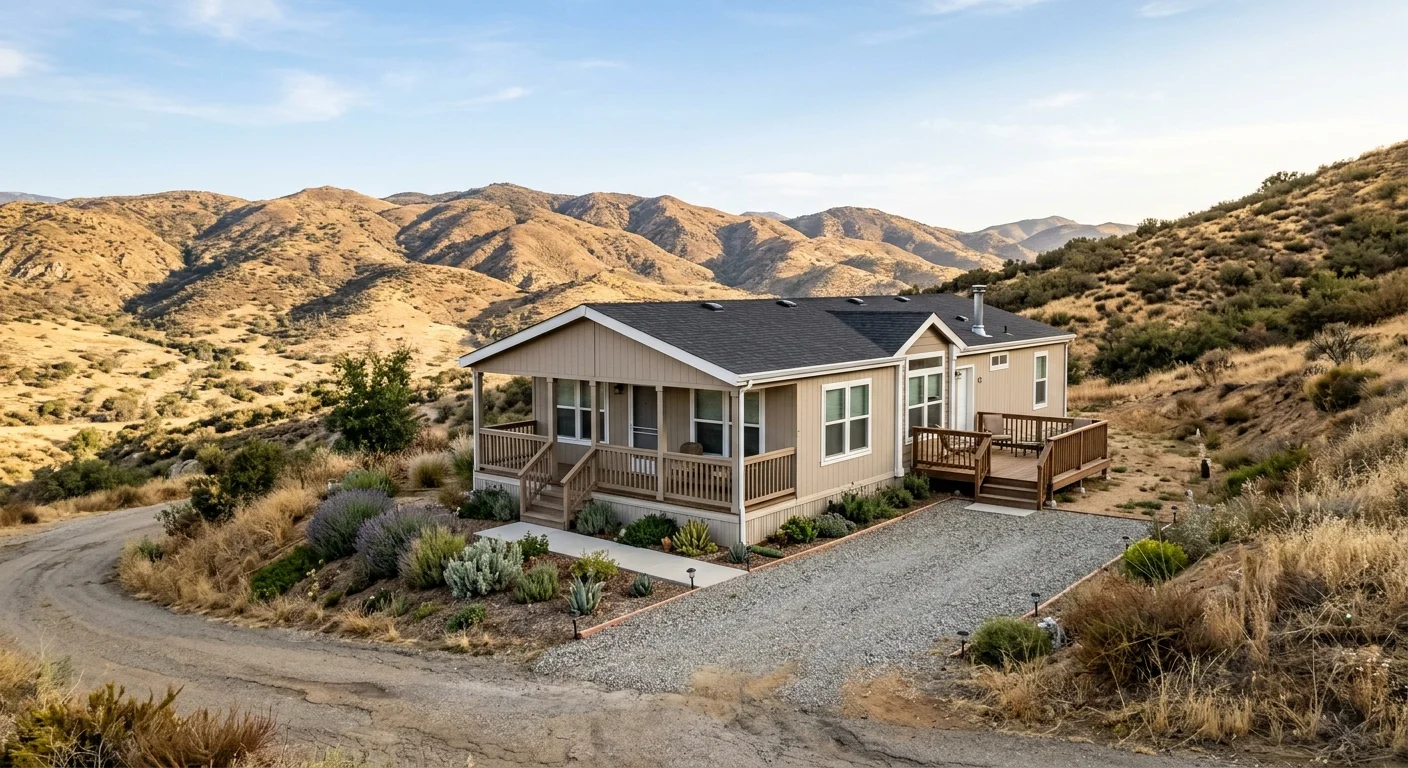 Manufactured home on an inland Alpine parcel with dry East County hills