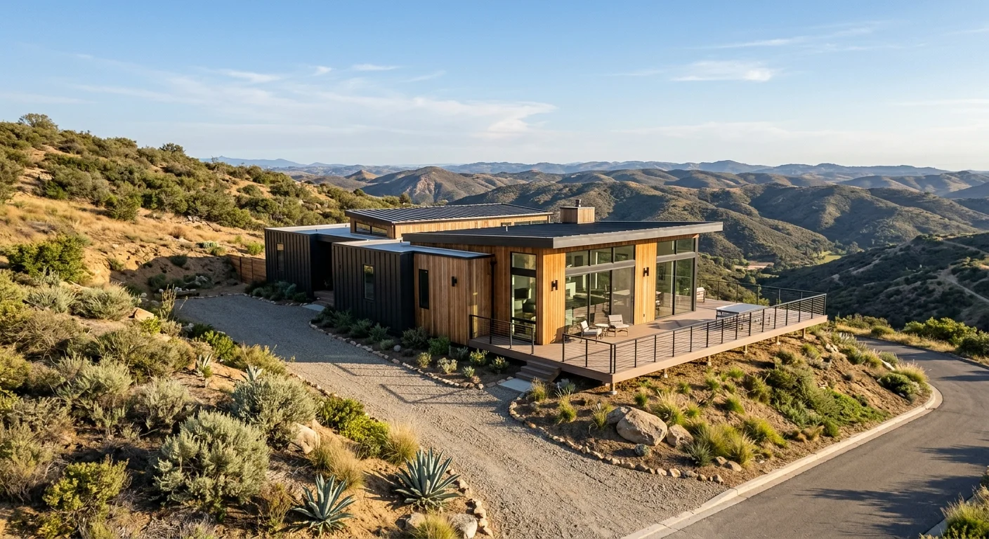 Modern modular home concept on a San Diego County hillside parcel