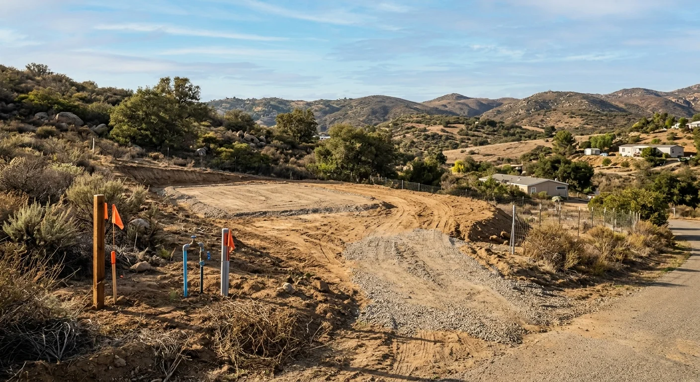 Undeveloped San Diego County residential parcel prepared for a manufactured home