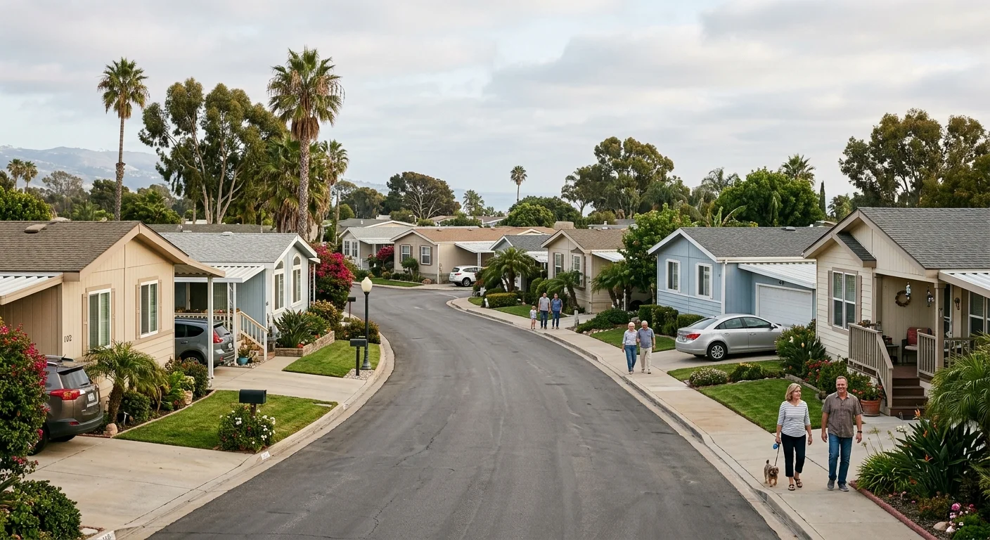 Manufactured-home community streetscape in coastal North County