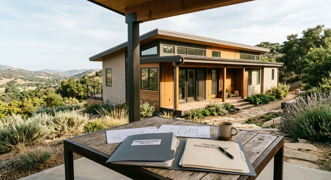 Modern modular home in a Southern California setting with unbranded financing folders