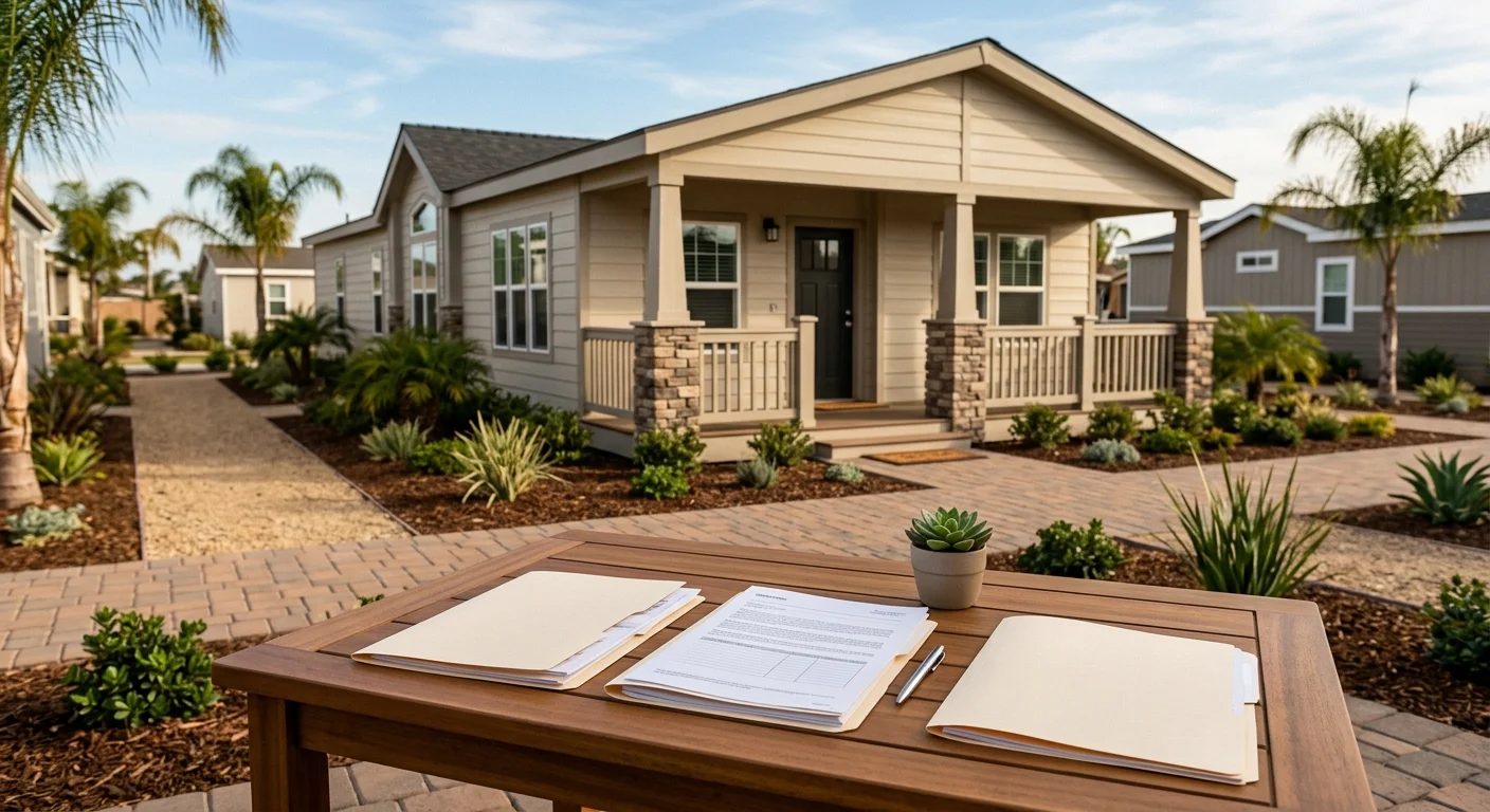 New manufactured home with unbranded quote folders on a table