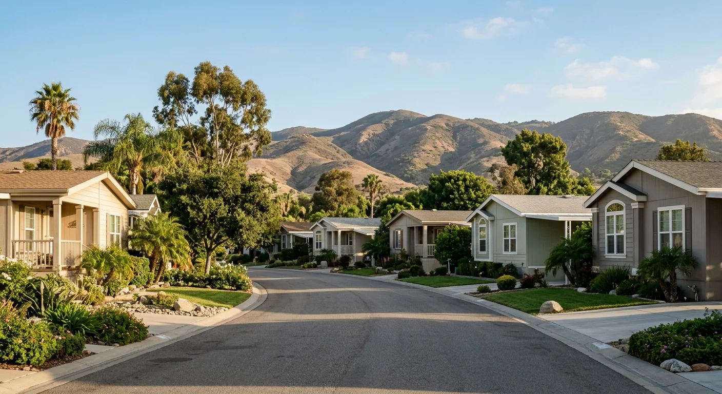 Unbranded manufactured-home street in Bonita with South Bay hills