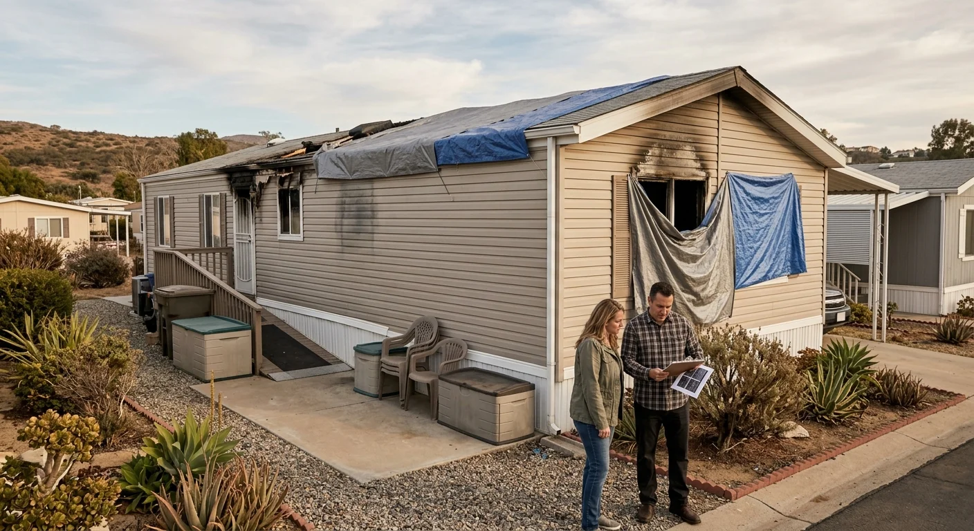 San Diego County manufactured home in a post-damage replacement planning scene