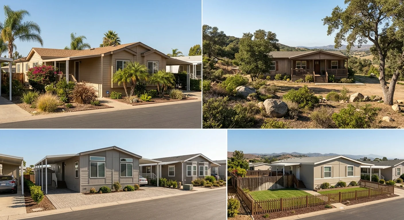 Manufactured homes in park and private-land settings across San Diego