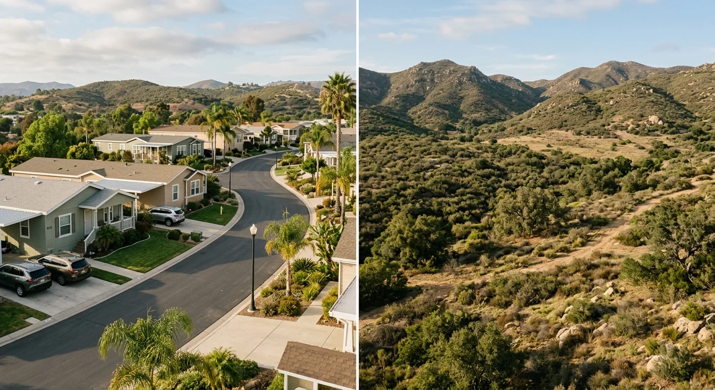 Manufactured-home community beside a private San Marcos parcel