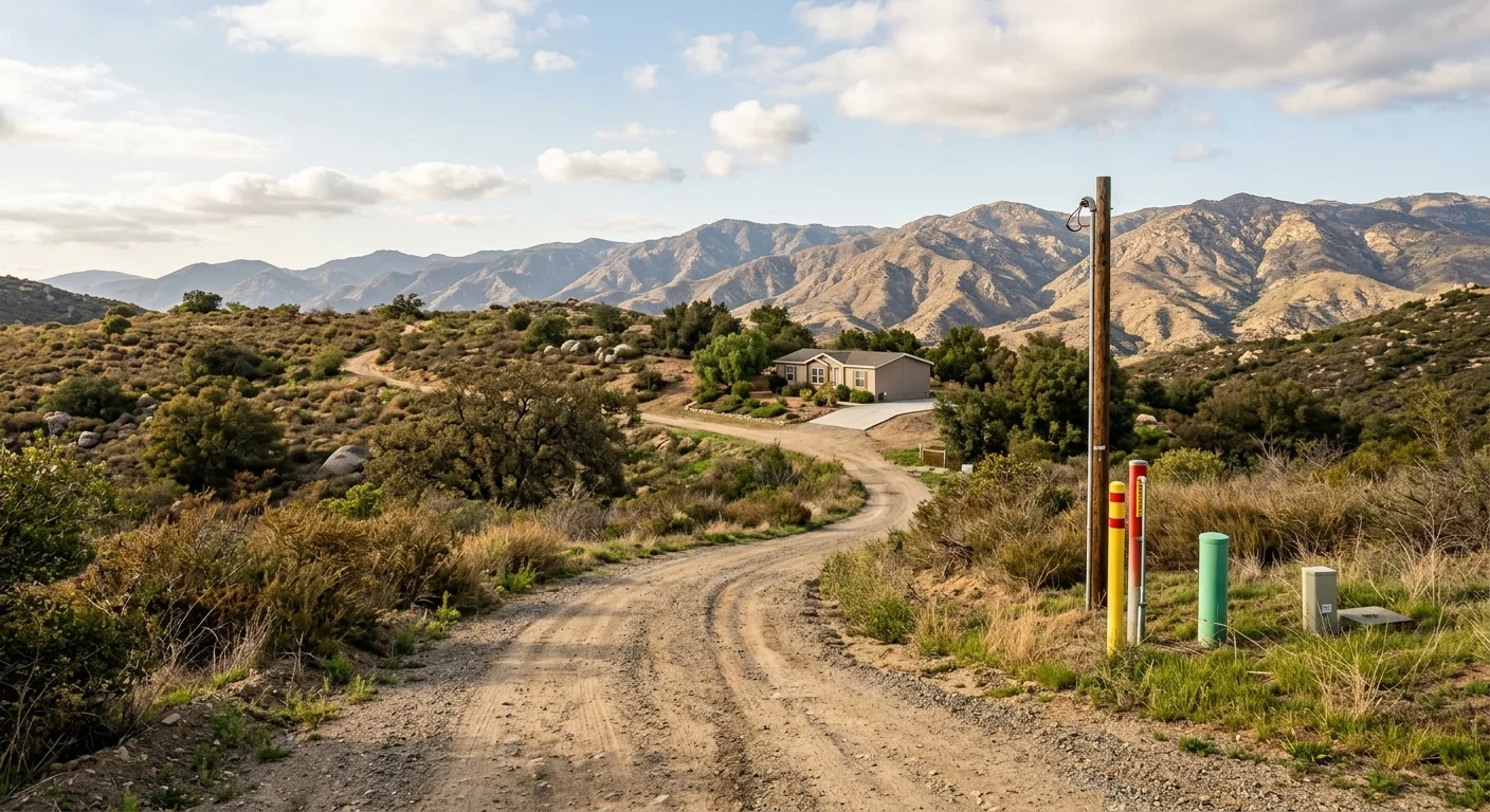 Rural San Diego County land with an access road and backcountry hills