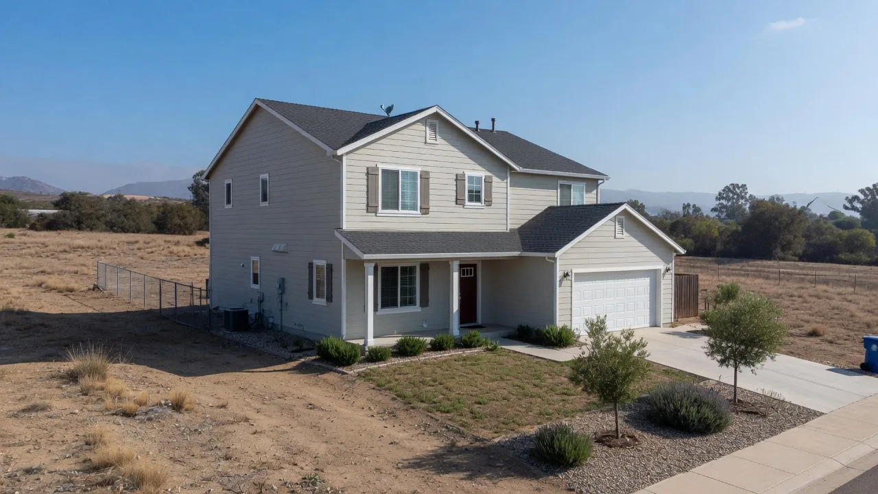 Two-story factory-built home on a dry inland San Diego County lot
