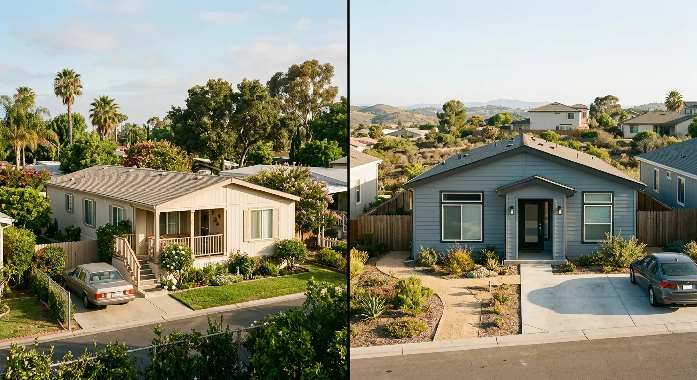 Older and new manufactured homes shown side by side in San Diego County