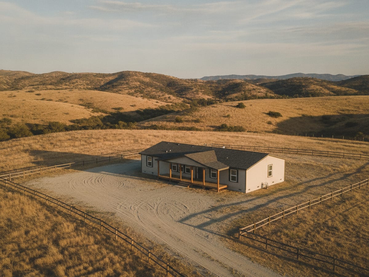 Rural San Diego County parcel with a manufactured home on a graded pad surrounded by native landscaping